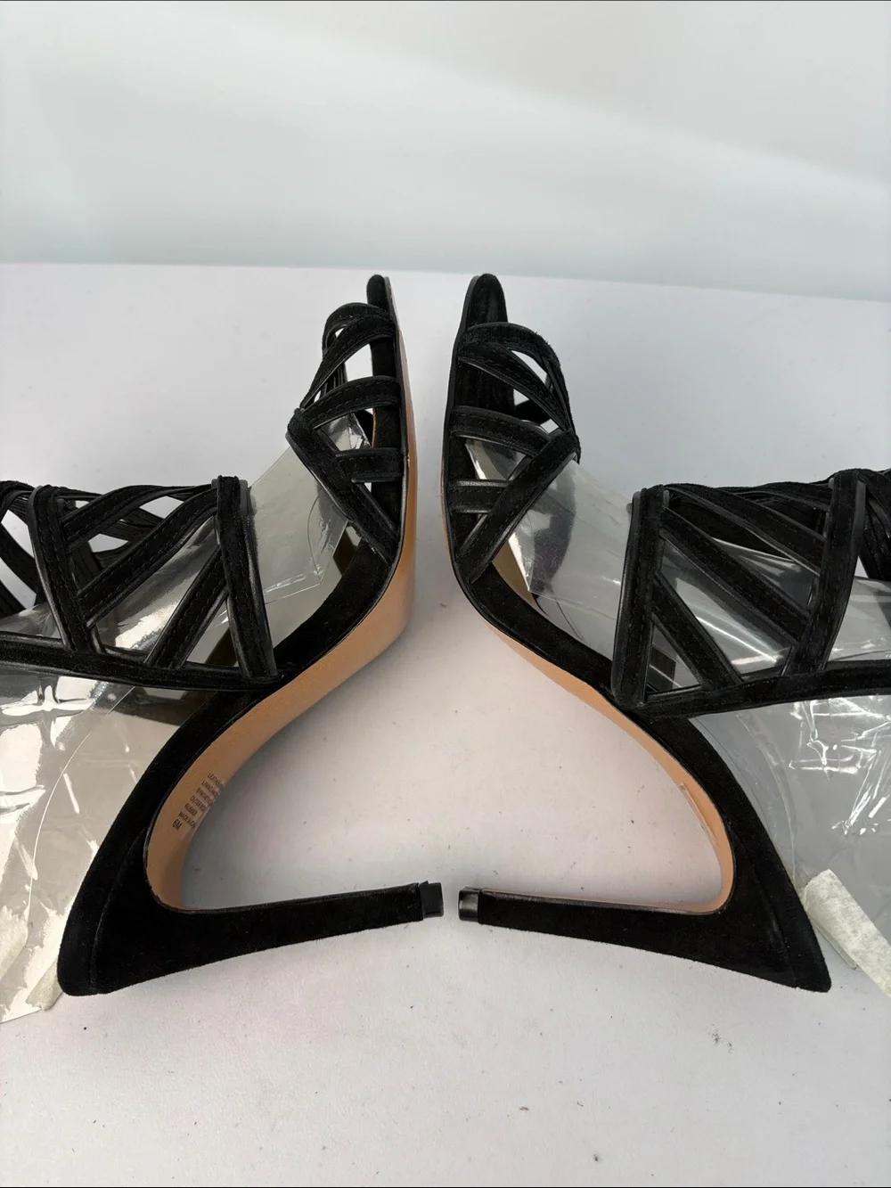 🌪️ Banana Republic leather and suede cage Black Strappy Lace-Up Heeled Sandals